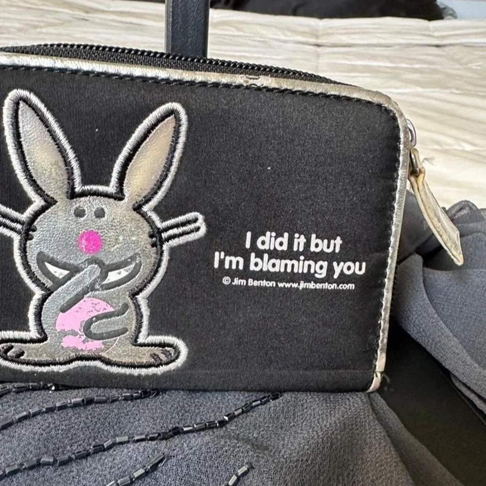 Happy Bunny black graphic zip wallet silver detailing y2k vintage